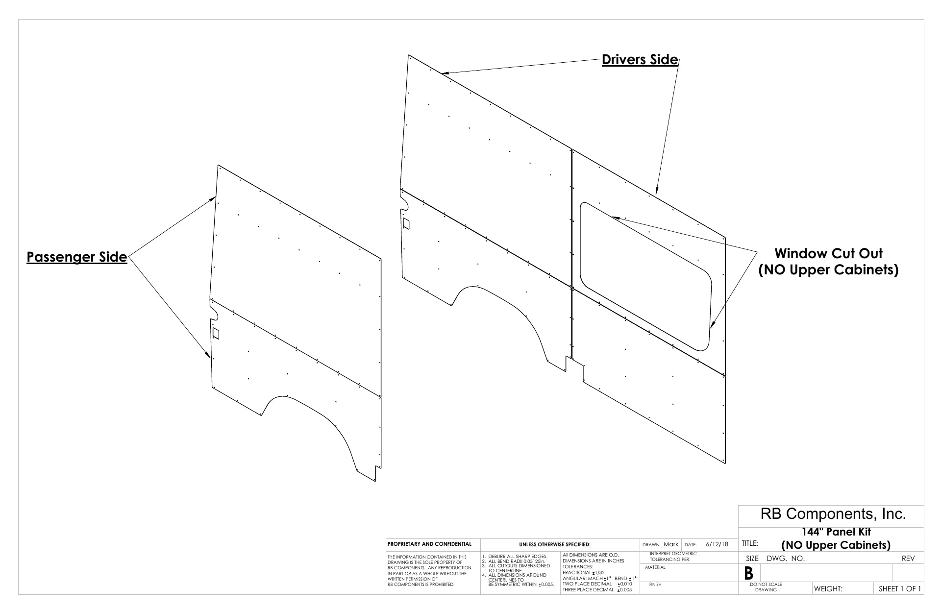 07-18 Sprinter Van Wall Liner Kit 144" High Roof, Upholstered (no upper cabinets)