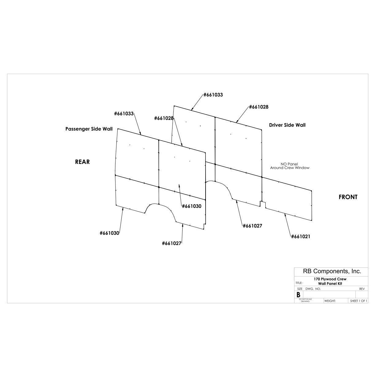 2007-2018 Sprinter Van Wall Liner Kit, 170"High Roof, Plywood (no panel around window)
